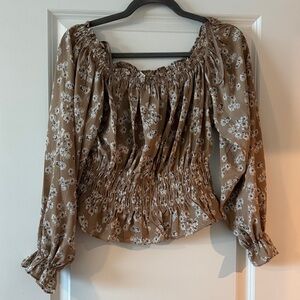 She + Sky Floral Tan Blouse